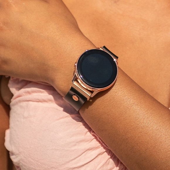 Black Leather Galaxy Active2 Watch Rose Gold Band main image 7